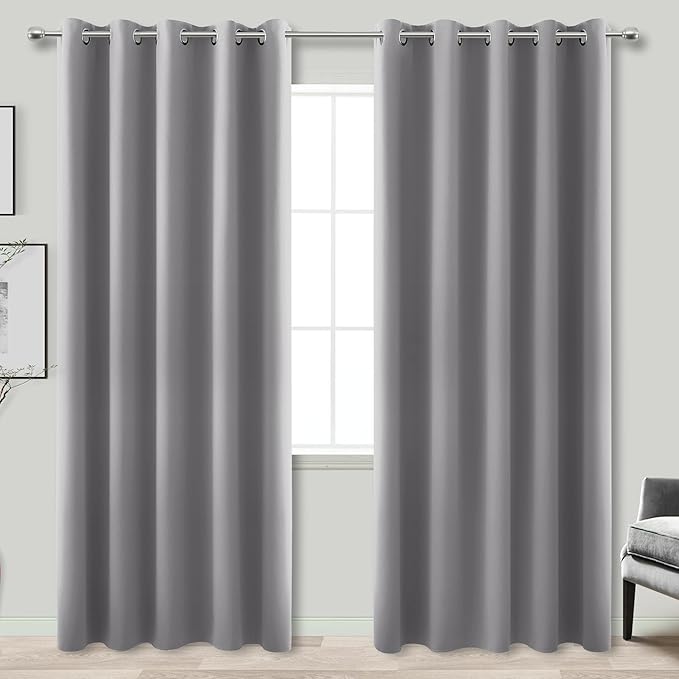 KOUFALL Extra Wide Thermal Soundproof Curtains, 72 x 84 Inch Long Black Out Noise Reducing Blackout Curtains for Summer Bedroom Living Room 2 Panel Set, Light Grey