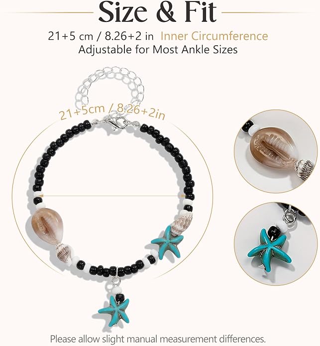 Fesciory Beaded Ankle Bracelets for Women, Boho Shell Anklet Set with Starfish Conch Seashell, Adjustable Hawaiian Summer Beach Foot Jewelry Fashion Gift