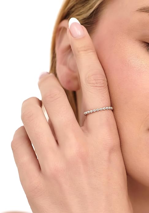 DEVATA Gold or Rhodium Plated Sterling Silver 925 – Eternity, Band Ring for Women – Heart, Knot, Clover, Infinity, Mariner, Cable, Curb, Cuban, Figaro, Daisy, Rope, Ribbed, Dome