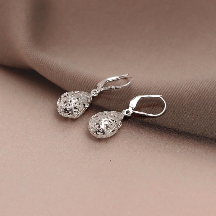 LeCalla Women's Drop & Dangle Earrings | 925 Sterling Silver Leverback Earrings | Lightweight Teardrop Lever Back Drop Dangle Earring for Women