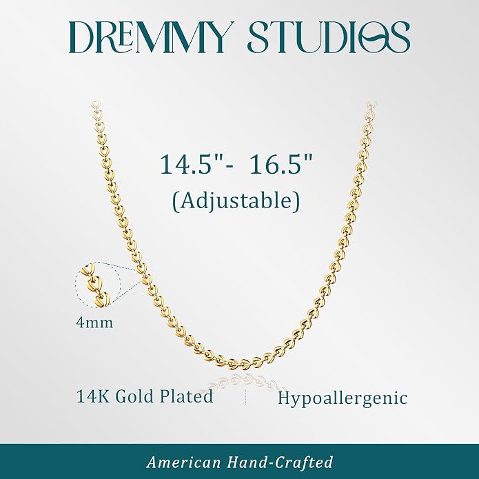 Dremmy Studios Dainty Gold Choker Necklace for Women 14K Gold Plated Coin Disc Figaro Layered Beaded Flat Mariner Sideways Cross Wishbone Link Clavicle Necklaces