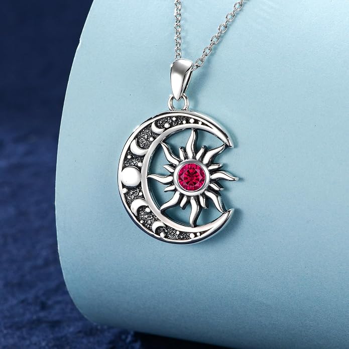 Sun and Moon Necklace 925 Sterling Silver Sun Moon Pendant Gemstone Jewelry Gifts for Women
