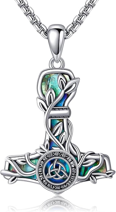 Thors Hammer Necklace Sterling Silver Tree of life Mjolnir Pendant Vegvisir Jewelry Gifts for Women Men