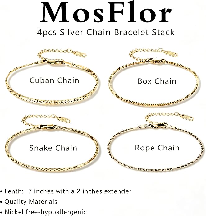 Gold Bracelets for Men Trendy - Dainty Gold Plated Stainless Steel Snake Link Bracelet Stack Rope Figaro Herringbone Chain Bracelets Set Adjustable Cuban Link Bracelet for Men Birthday Gifts for Man