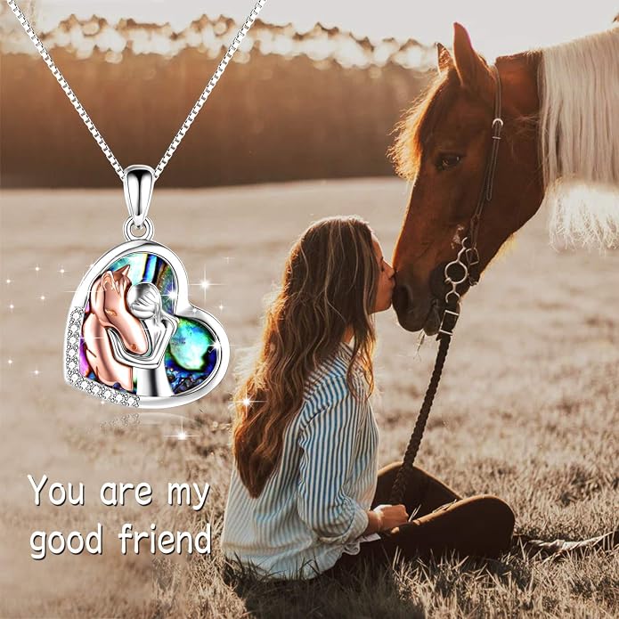 YFN Horse Pendant Necklace Jewelry 925 Sterling Silver Women Embrace Horse Gift For Women