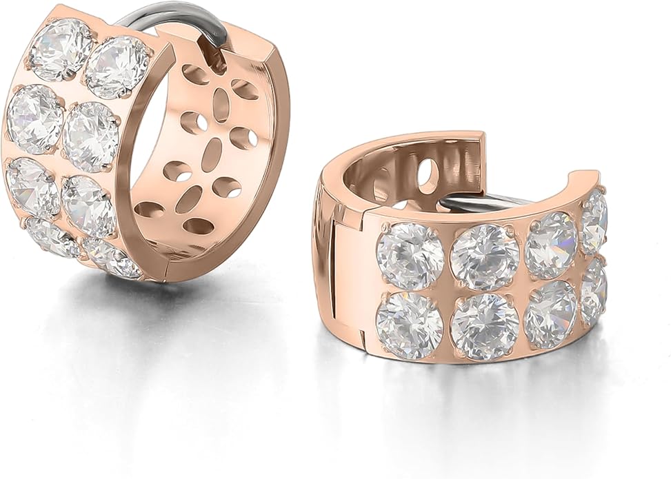 Limerencia G23 Pure Titanium Hypoallergenic Chunky Wide Hoop Earrings |Cubic Zirconia Earrings | for Women Pave 5A grade CZ Sparkly for Sensitive Ears