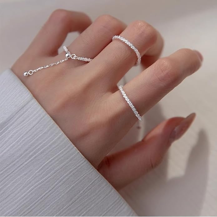 925 Sterling Silver Link Chain Fidget Rings with Dangle Bead Star for Women 14k Gold Plated Adjustable Sparkling Twist Rope Ring Stackable Line Finger Ring Jewelry Christmas Gifts for Mom