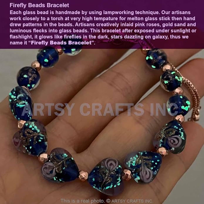 ARTSY Crafts Glow in the Dark Heart Shaped Glass Bead Bracelets & Necklaces, Handmade in USA