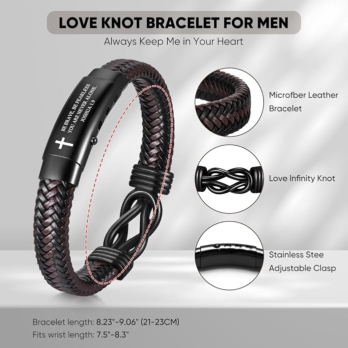 VNOX Men's Inspirational Mantra Engarved Handmade Braided Leather Adjustable Cuff Bangle Bracelet Encouragement Motivational Gift for Men
