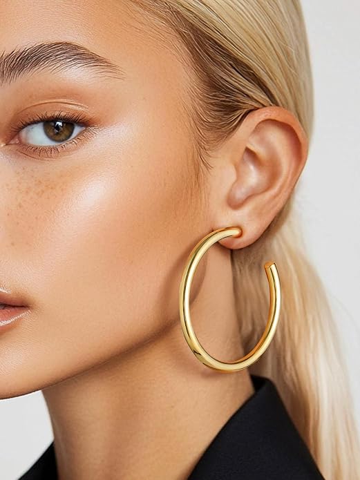 Stainless Steel Chunky Hoop Earrings For Women, Minimalist and Chic, Black/Gold Plated, Round Hoops Earrings Hypoallergenic, Size: 30mm/40mm/60mm/80mm, Come with Box