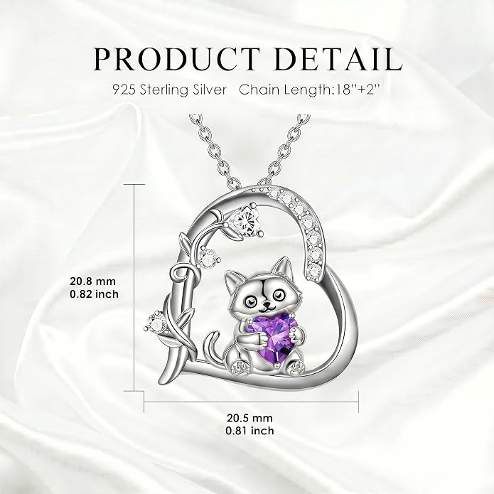 PELOVNY Teddy Bear Necklace for Women 925 Sterling Silver Bear/Highland Cow/Fox/Cat/Axolotl Birthstone Necklace Christmas Birthday Jewelry Gifts for Mom Daughter Wife Sister