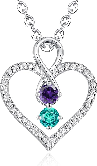 LOUISA SECRET Double Birthstone Necklaces for Women, 925 Sterling Silver Infinity Love Heart Pendant Necklace for Her, Birthday Anniversary Valentine's Day, Christmas, Wedding, Graduation Gift for Her, Personalized Gifts, Jewelry Gifts for Wife Mom Gir...