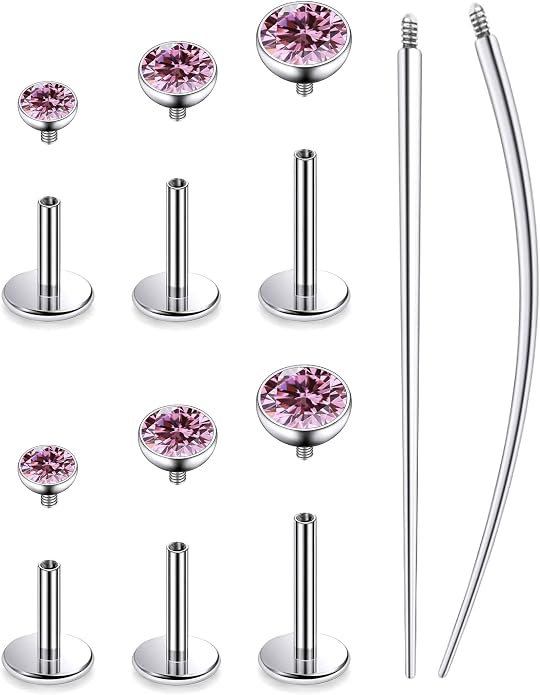 20G 18G 16G Astm F136 Titanium Internally Threaded Flat Back Earrings Nose Rings Studs G23 Titanium Tragus Helix Conch Cartilage Earrings Studs Piercing Jewelry For Women Men Clear Pink CZ
