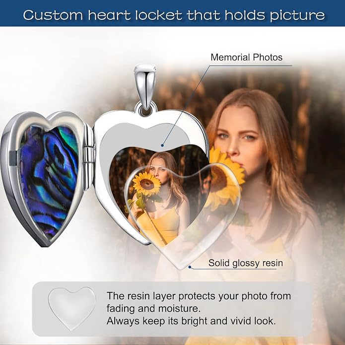 SOULMEET Personalized Silver Locket Necklace That Holds Pictures Photo Keep Someone Near to You, Memorial Custom Lockets Necklaces Letters Engraving for His Her