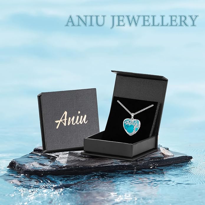 Aniu Tree of Life Necklace for Women, 925 Sterling Silver Mother of Pearl Family Palm Tree Charm Pendant Jewelry for Birthday Christmas Gift