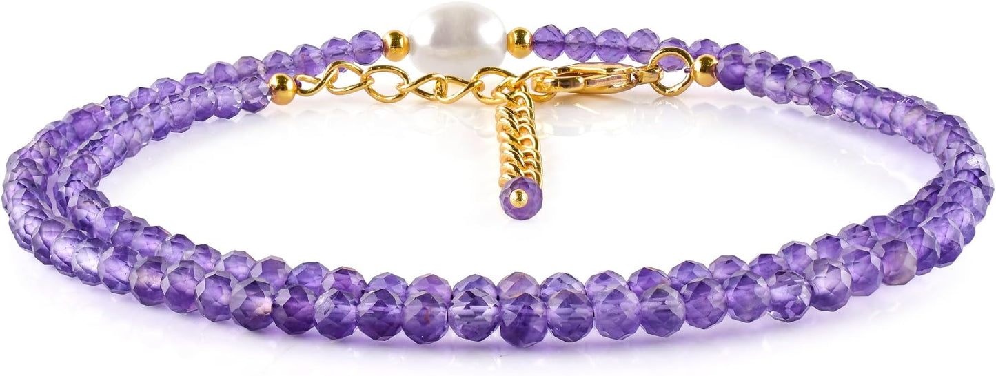 InfinityGemsArt Gemstone Gold Necklace For Women, Birthstone Natural Crystal Stone With Freshwater Pearl Beaded Jewelry, Gold Plated 18 Inch Chain