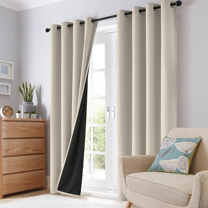 SimpleHome Stone 100% Blackout Curtains Room Darkening Living Room 63 Inch | Curtains for Bedroom,Thermal Insulated Grommet Window Drapes,Curtains for Living Room with Black Back,52 x 63 Inch,2 Panels
