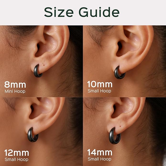 ChicSilver Solid 925 Sterling Silver Chunky Hoop Earrings for Women, Silver Small Thick Huggie Earrings Hypoallergenic Lightweight Silver Hoop Earrings for Sensitive Ears (8/10/12/14mm)