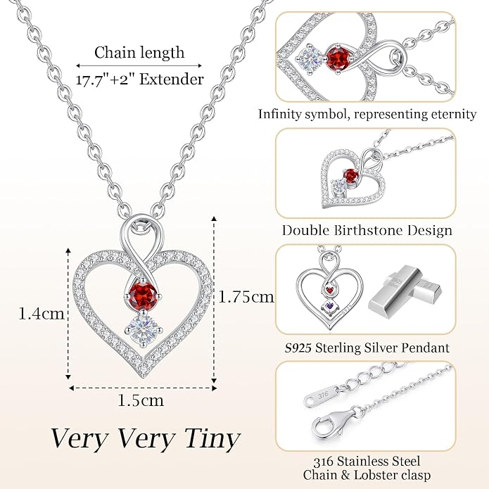 LOUISA SECRET Double Birthstone Necklaces for Women, 925 Sterling Silver Infinity Love Heart Pendant Necklace for Her, Birthday Anniversary Valentine's Day, Christmas, Wedding, Graduation Gift for Her, Personalized Gifts, Jewelry Gifts for Wife Mom Gir...