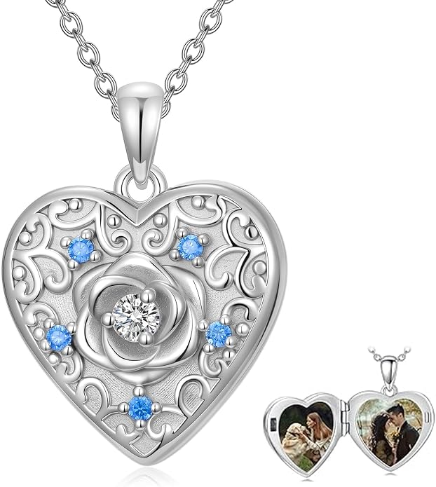 Dorunmo Personalized Locket Necklace 925 Sterling Silver that Holds Pictures Butterfly Birthstone Photo Heart Locket Custom Jewelry Congratulations New Beginnings New Job Gifts for Women