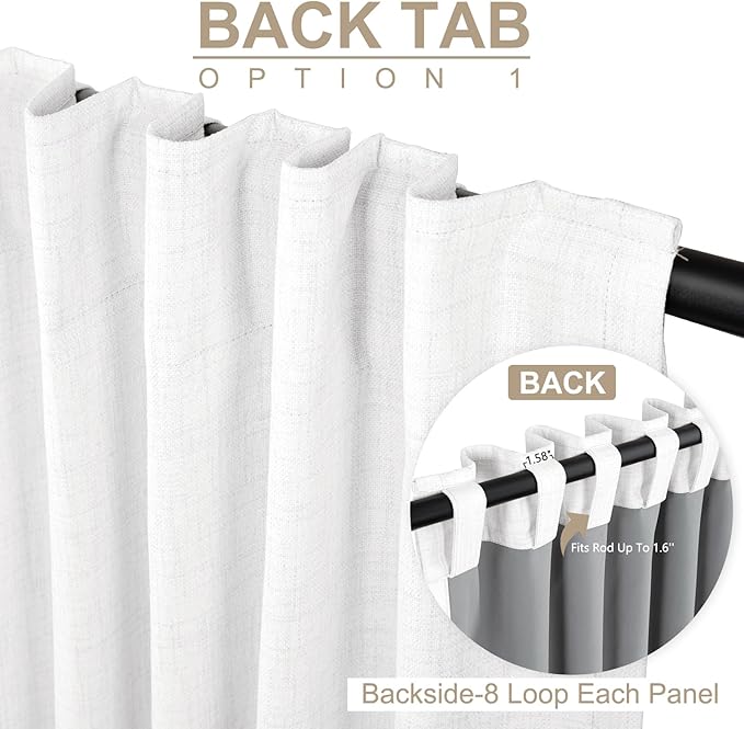 100% Blackout Shield White Linen Blackout Curtains for Bedroom 90 Inches Long, Back Tab/Rod Pocket Living Room Drapes, Thermal Insulated Blackout Curtains 2 Panels Set, 50" W x 90" L,Blanc de Blanc