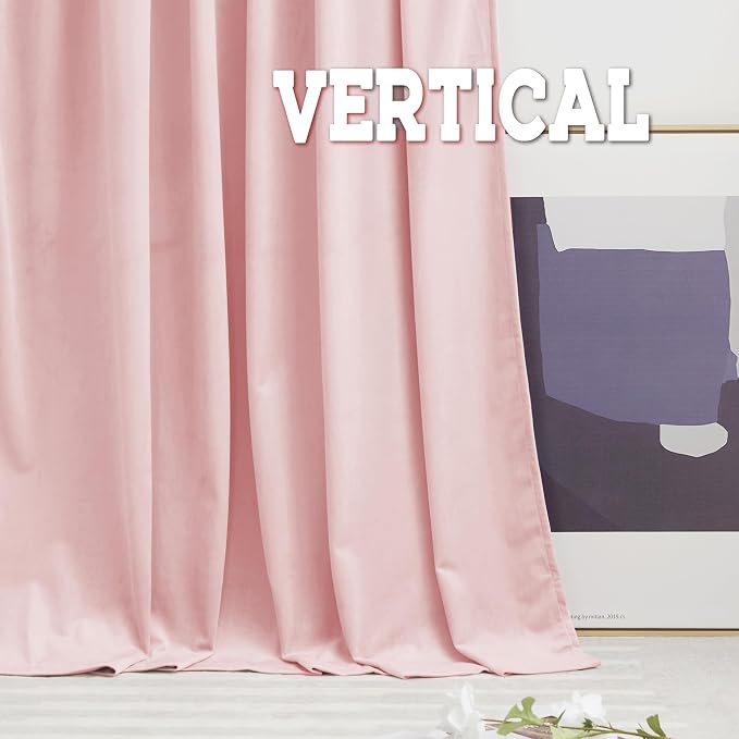 RYB HOME Baby Pink Velvet Curtains 90 inches, Back Tab Soft Fabric Room Darkening Thermal Insulated Luxurious Home Decor Curtains for Living Room Bedroom, W 52" x L 90", 2 Panels Set
