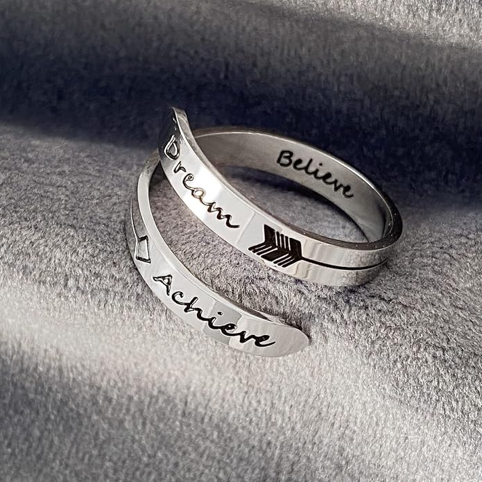 Vrycot Adjustable silvery Inspirational Stainless Steel Adjustable Bands Cool Stacking Opening Gift for Women Statement