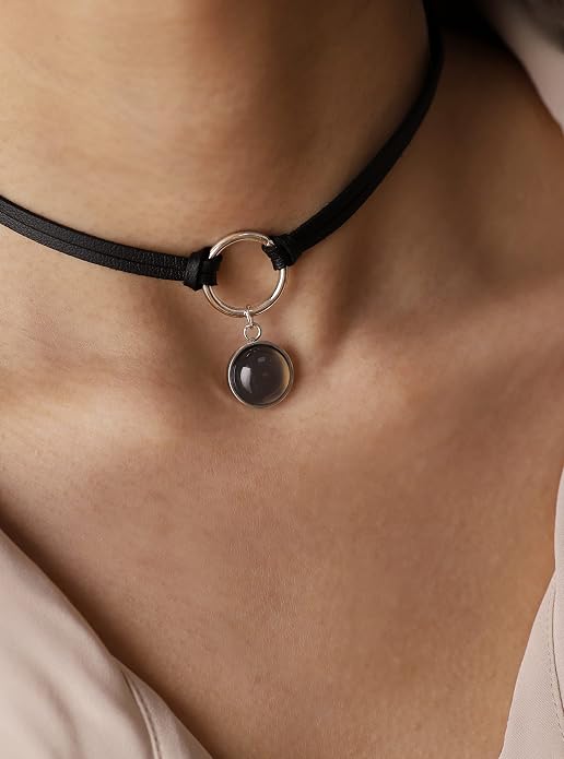 Sacina O Ring Crystal Choker, Black Choker, Boho Hippie Necklace, Gothic Necklace, Christmas Jewelry Gift for Women