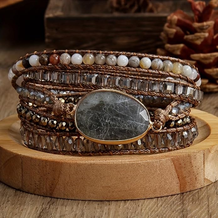 Women Wrap Bracelet Boho Natural Jasper Crystal Stone Beads Strand Bracelets