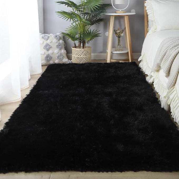 Black Fluffy Area Rug 5x8 Living Room - Soft Non-Slip Carpet | Wake Up Softer - Microfiber Shag Pile Wraps Bare Feet In Warmth The Moment You Step Out Of Bed, Every Morning