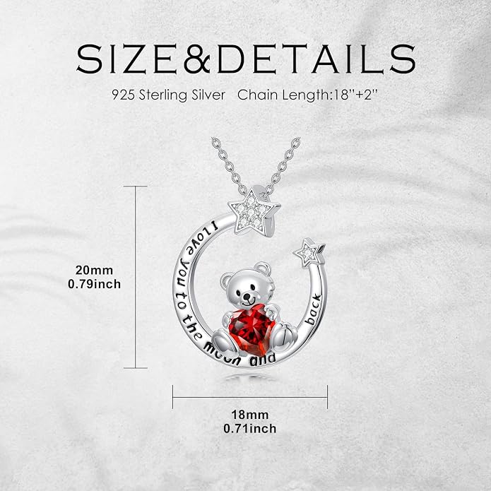PELOVNY Teddy Bear Necklace for Women 925 Sterling Silver Bear/Highland Cow/Fox/Cat/Axolotl Birthstone Necklace Christmas Birthday Jewelry Gifts for Mom Daughter Wife Sister
