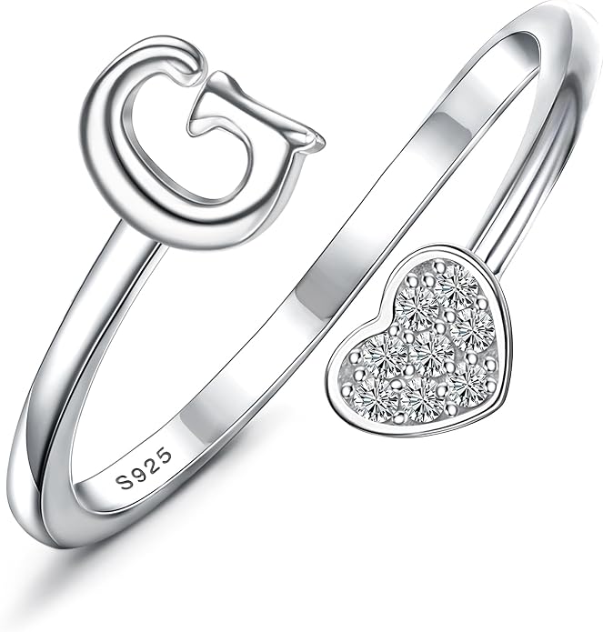 MILACOLATO 925 Sterling Silver Initial Rings for Women Teen Girl 18K Gold Plated Heart Initial Rings Adjustable Capital Letter Ring Stackable Thumb Pinky Rings for Daughter Birthday Bridesmaid Gifts Jewelry, A to Z