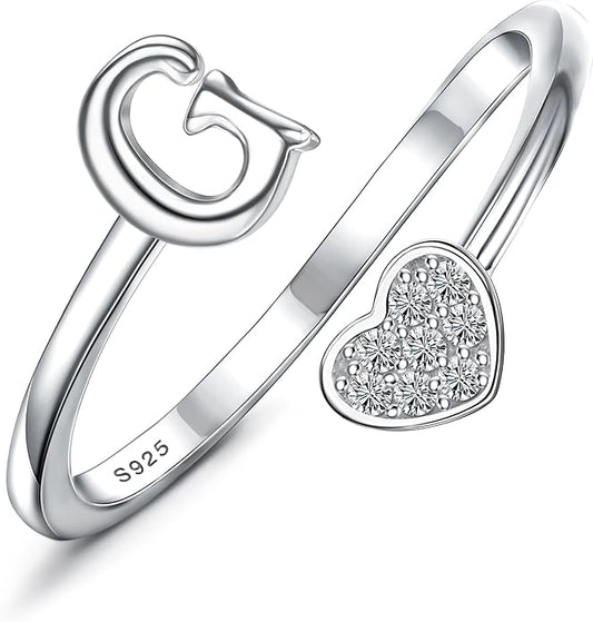 MILACOLATO 925 Sterling Silver Initial Rings for Women Teen Girl 18K Gold Plated Heart Initial Rings Adjustable Capital Letter Ring Stackable Thumb Pinky Rings for Daughter Birthday Bridesmaid Gifts Jewelry, A to Z