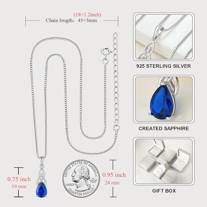 STARCHENIE Teardrop Necklace for Women 925 Sterling Silver Irish Celtic Knot Pendant Birthstone Jewelry