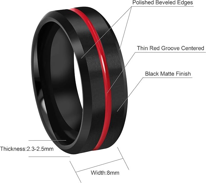 CROWNAL 6mm 8mm 10mm Thin Red Groove Black Brushed Tungsten Carbide Wedding Band Ring Comfort Fit Engraved I Love You Size 5 To 17