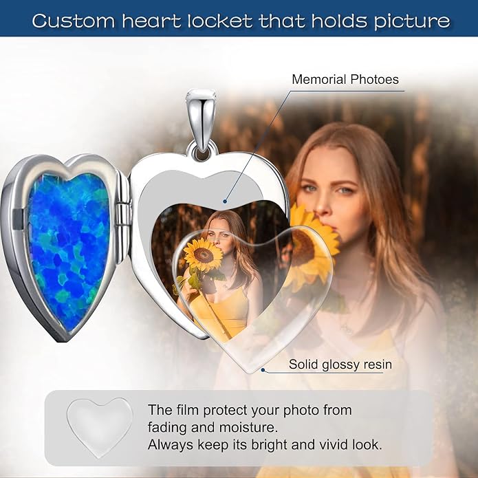SOULMEET Personalized Silver Locket Necklace That Holds Pictures Photo Keep Someone Near to You, Memorial Custom Lockets Necklaces Letters Engraving for His Her
