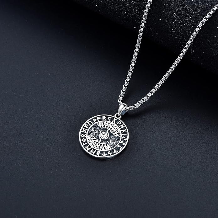 Seiyang Sterling Silver Viking Necklace Norse Jewelry Gift for Men Women with 2mm 22+2 IN Rolo Chain (with Gift Box)