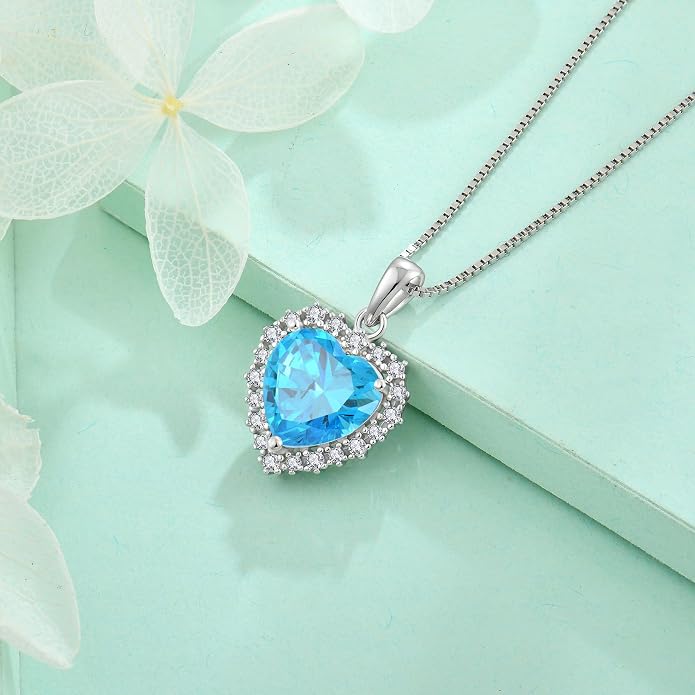 STARCHENIE 925 Sterling Silver Heart Birthstone Pendant Necklace for Women | Genuine 925 silver pendant, heart birthstone, love heart design, 925 silver 18+2" adjustable chain