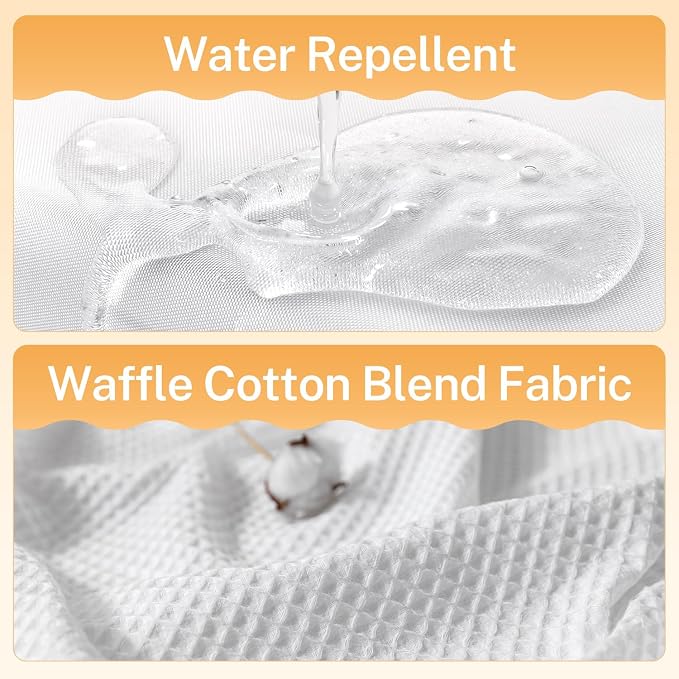 River Dream White Cotton Blend Fabric Shower Curtain Set with Liner, 71x74 | Waffle Weave, No Hook Needed, with Snap in Replacement Liner, Top Sheer Window, Hotel Quality Fabric for Bathroom