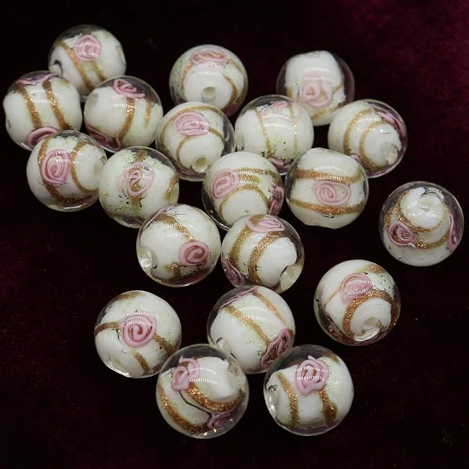 Artsy Crafts 20 Pcs Assorted Glow in The Dark Firefly Beads 12mm European Lampwork Luminous Glass Beads for Jewelry Making Charm Bracelet Necklace Earrings Crafts (White Rose 20pcs)