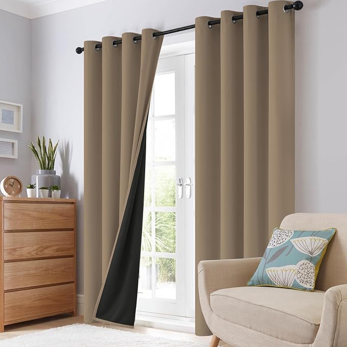 SimpleHome Khaki 100% Blackout Curtains Room Darkening Living Room 84 Inch | Curtains for Bedroom,Thermal Insulated Grommet Window Drapes,Curtains for Living Room with Black Back,52 x 84 Inch,2 Panels