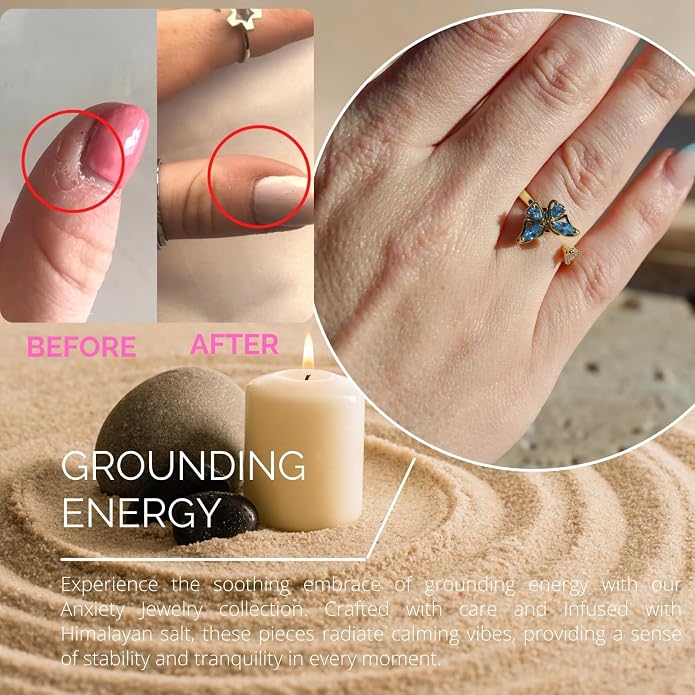 Halukakah 18K Gold/Platinum Plated Anxiety Spinning Ring: Stylish Diamond Heart Stress Relief Jewelry with Beads Spinner,Himalaya Salt Added,Size Adjustable,Gift for Women,Teens,Girls,Daughter,and Mom