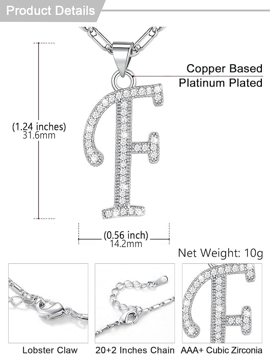U7 Initial Necklace for Women, Gold/Platinum Plated CZ Crystal Letter A-Z Pendant Necklace, Shiny 20 Inch Name Chain Dainty Personalized Jewelry for Men Mom Wife Friend