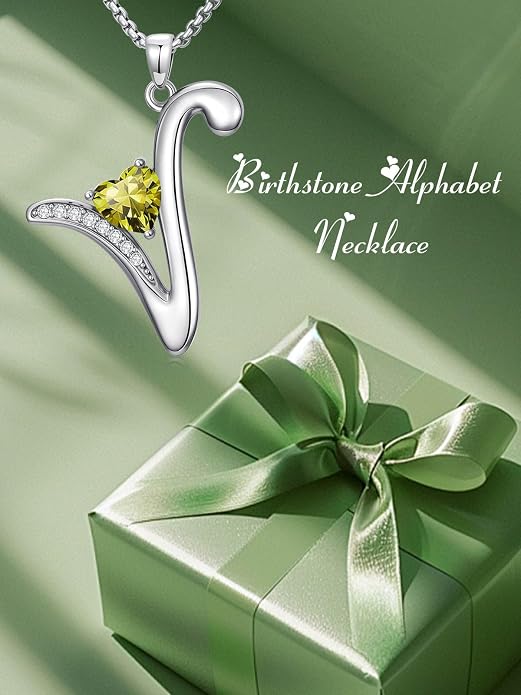 Birthday Gifts for Women Alphabet A to Z Initial Birthstone Pendant Necklaces for Women - 18k White Gold Plated Personalized Name Jewelry Anniversary Graduation Gifts for Wife Her Daughter Girlfriend(with Gift Box)