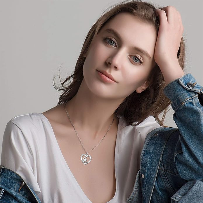 Cuoka 925 Sterling Silver Heart Necklace I Love You to The Moon and Back Pendant Sun Star Moon Necklace Jewelry for Women with Gifts Box