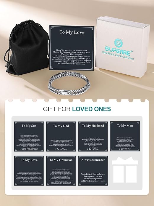 Supcare Unique Anniversary Birthday Valentines Fathers Day Stainless Steel Cuban Link Bracelets for Men Him, To My Man Dad Husband Love Always Remember Wrist Chain Bracelet Jewelry Gifts