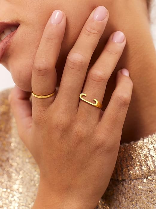 SILVERCUTE 925 Sterling Silver Initial Rings for Women,Adjustable Capital Letter Ring Hypoallergenic,Minimalist 925 Silver Rings for Mother Daughter