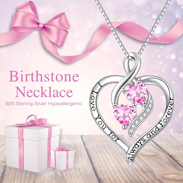 Hancock Forever Love Heart Birthstone Necklaces for Women 925 Sterling Silver Women Pendant Necklace, Mother’s Day Birthday Anniversary Jewelry Gift for Woman Mother Mom Wife Her