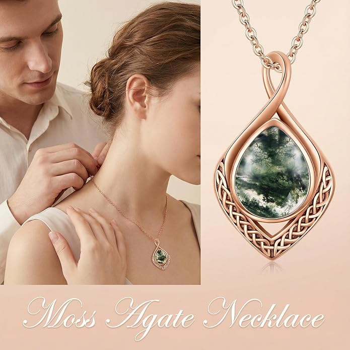 PELOVNY Celtic Knot Necklaces for Women 925 Sterling Silver Gemstone/Birthstone Teardrop Infinity Necklace Irish Celtic Pendant Jewelry Gifts for Mom Daughter Wife