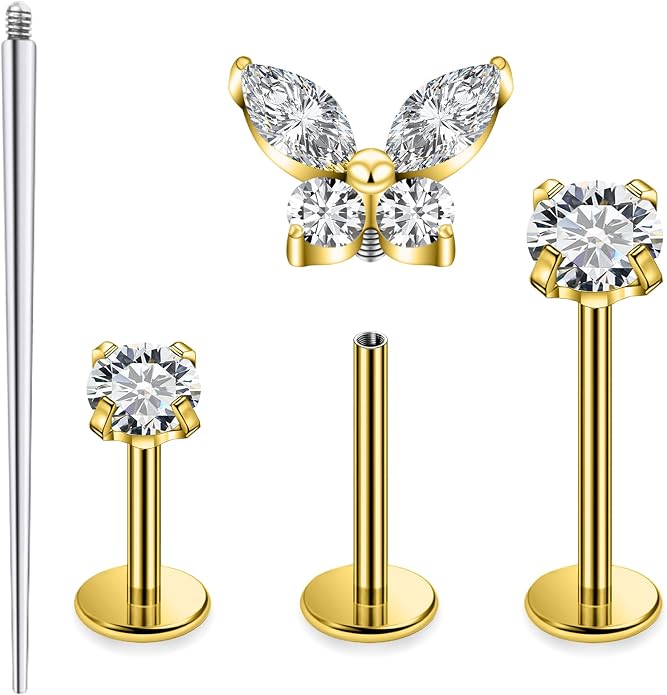 20G 18G 16G Astm F136 Titanium Internal Thread Flat Back Earrings Nose Studs Tragus Forward Helix Conch Cartilage Lobe Earring Stud Medusa Labret Monroe Lip Ring Piercing Jewelry For Women Men